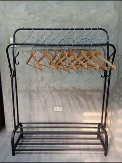 Two layer Clothing Garment Rack with double Top Rod and two Lower Storage Shelf for Boxes Shoes Boots