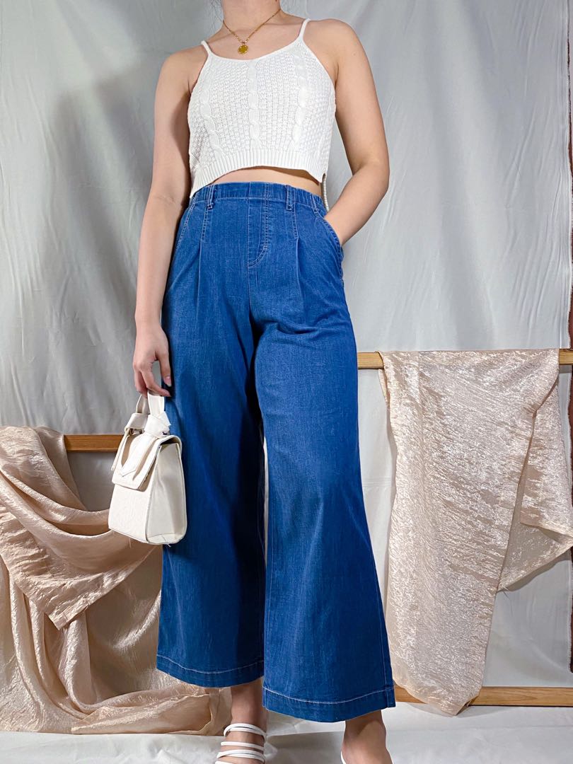 Wide Leg Soft Denim Pants, Women's 