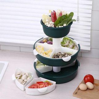 Multi Layer 360° Rotating Hot Pot Ingredients Platter with Divided Strainers Basket