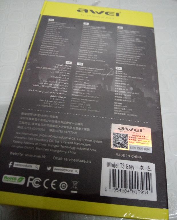 Awei T3 Wireless Bluetooth TWS (Category: Earphones) located in Cainta. Submitted by whiteelephantph (Listing ID 1063691115, Image 3). Description: .