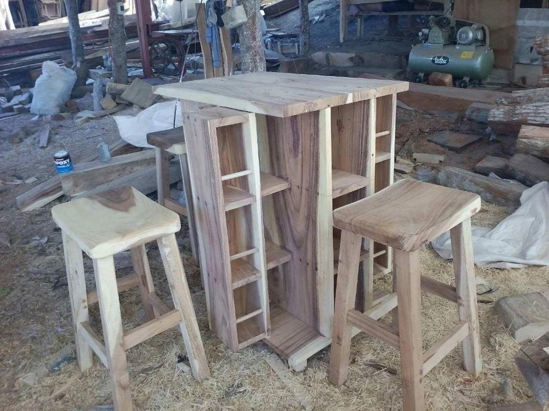 Dining table (bar type) (Category: Tables & Sets) located in Imus. Submitted by camstamayo92 (Listing ID 1063673698, Image 2). Description: RUSH (for pickup) Selling our 7yr old dining (bar type - high chair and table) Please see pics and caption for more details. * made of mahogany * 4 high chairs * with display rack on the side RFS: Sikip na sa bahay as you can see sa pic daming gamit bought for 16k (own design) Issues: Need to repaint There ar