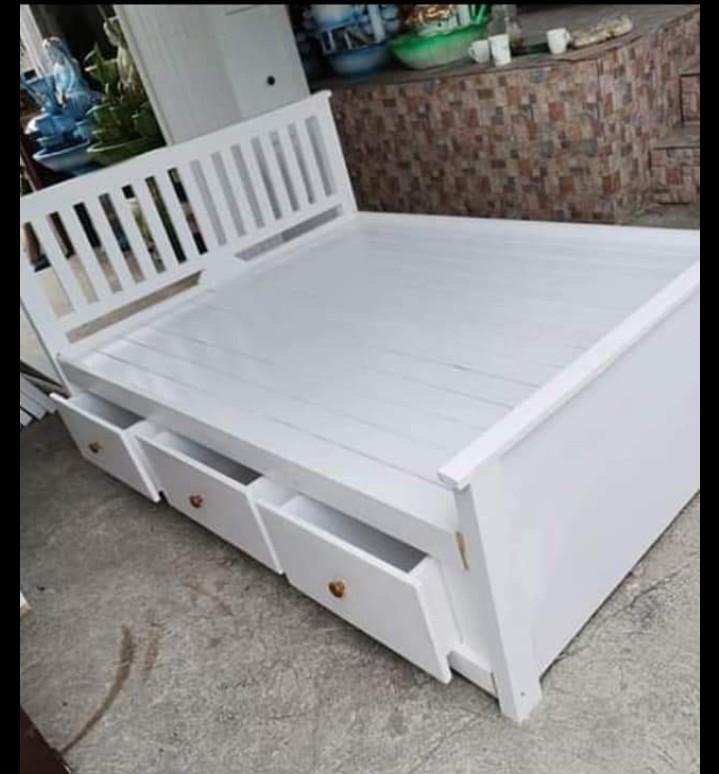 Double Size Wooden White Bed Frame W, Double Size Bed Frame With Storage