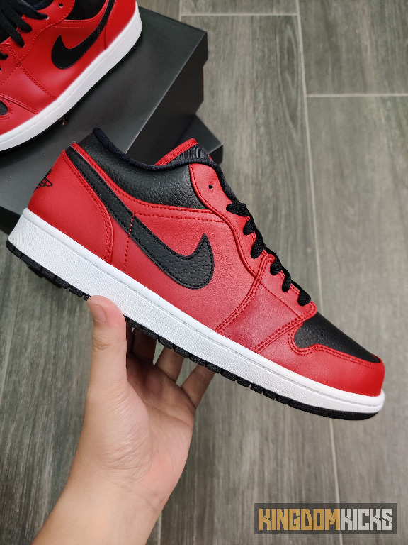 Jordan 1 Low Reverse Bred Pebbled Swoosh Men S Fashion Footwear Sneakers On Carousell