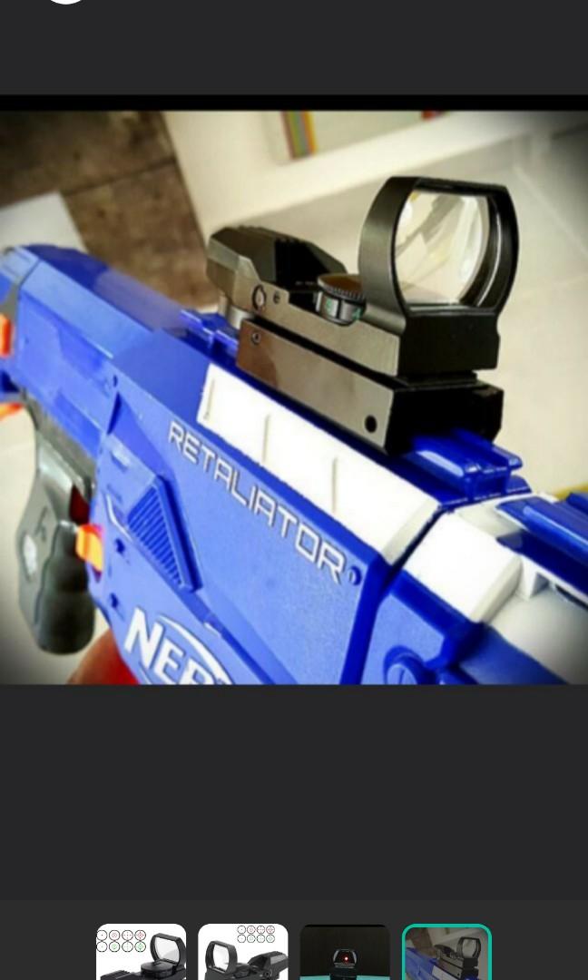 Nerf laser pointer (Category: Craft Supplies & Tools) located in Singapore. Submitted by vectorx.tactical (Listing ID 191277118, Image 7). Description: Nerf longshot pistol $4 +++++++++++++ Holographic dot sight Fits 20mm rail Material: plastic body. Nerf rail is 18mm width, simply insert something (tape, cloth) in between to attach on. Note: there is no brand printed on the sides. $6 ---------- Holographic dot sight Fits 20mm rail Material: meta