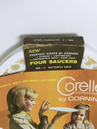 New in box Corelle Butterfly Gold cup and saucers (Category: Dinnerware & Cutlery) located in Kuala Lumpur. Submitted by ezzarr (Listing ID 1063762418, Image 3). Description: New old stock 4 cup and 4 saucers.