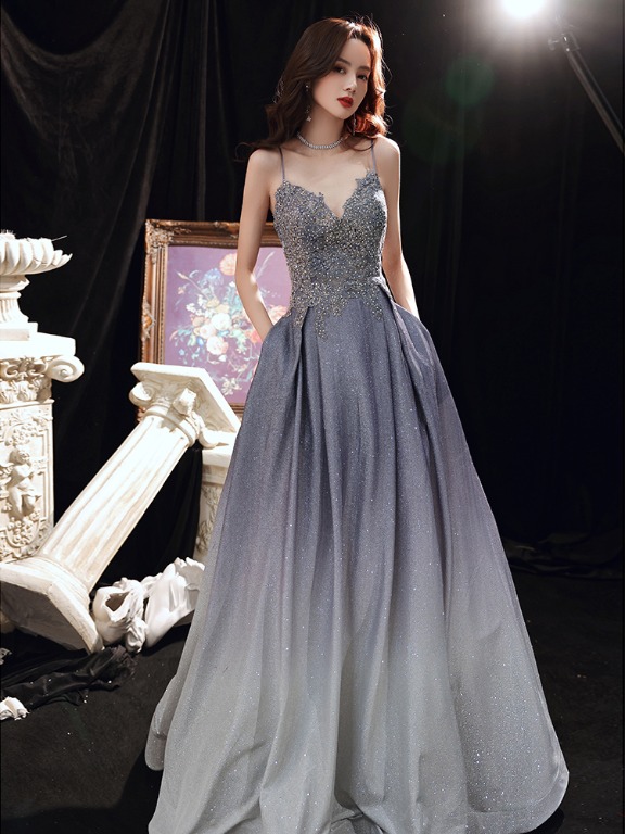 grey ombre prom dress AUDREY BLACK HALTER LINEN DRESS – DISSH main image 0