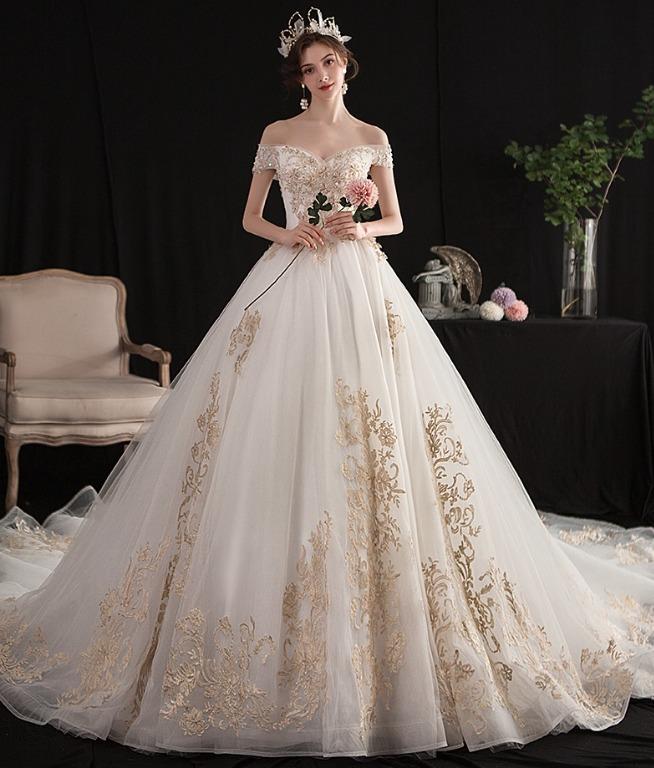 Off white and shop gold wedding dresses