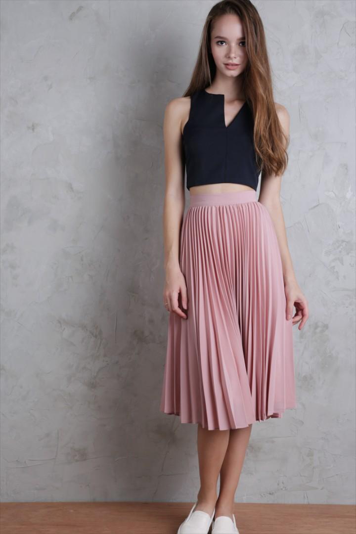 Black and pink pleated midi skirt discount