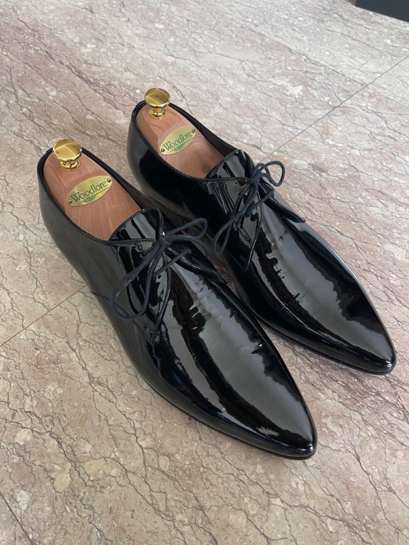 Saint Laurent Jonas derby shoes black calf leather patent leather