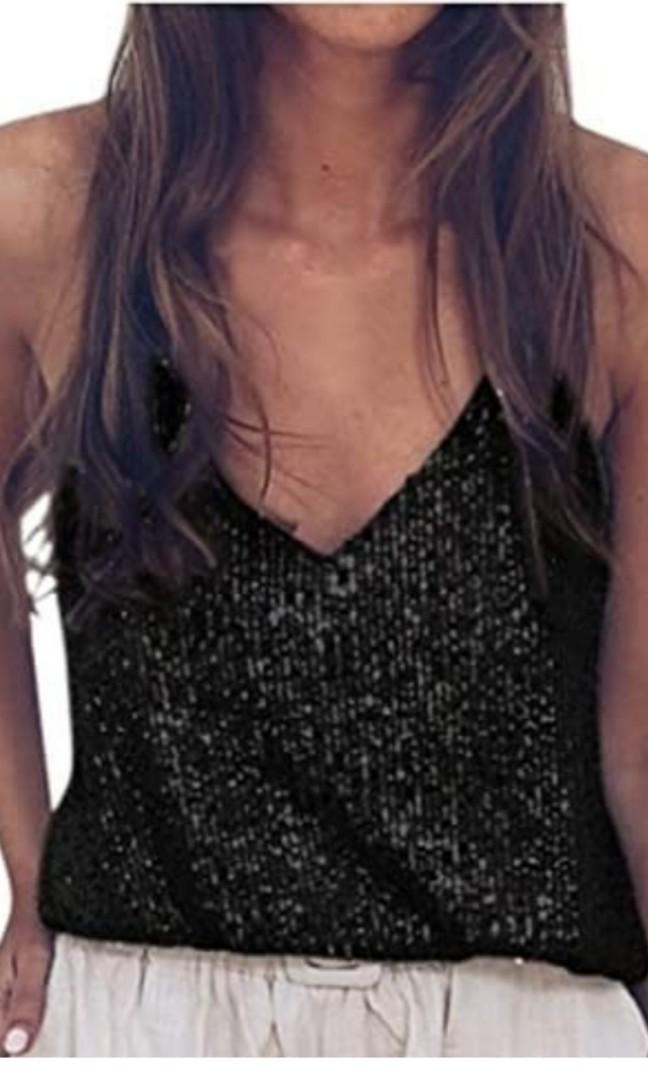 black sequin v neck top
