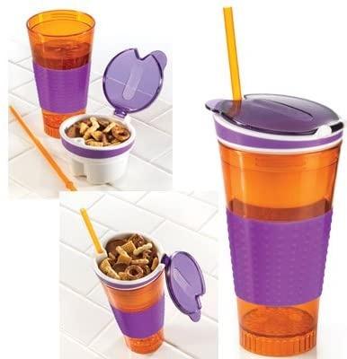 Snackeez Duo, Plastic, Cup and Snack Holder, 30 Piece Kit,  Colors Vary (Red, Blue, Purple), the product title includes all the three  colors Red, Blue, Purple: Home & Kitchen