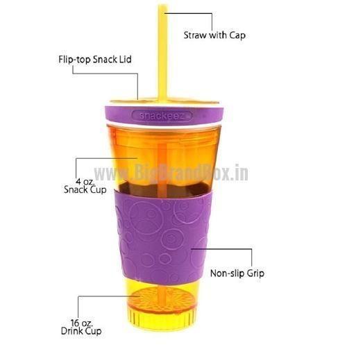 Snackeez Duo, Plastic, Cup and Snack Holder, 30 Piece Kit, Colors Vary  (Red, Blue, Purple), the product title includes all the three colors Red,  Blue