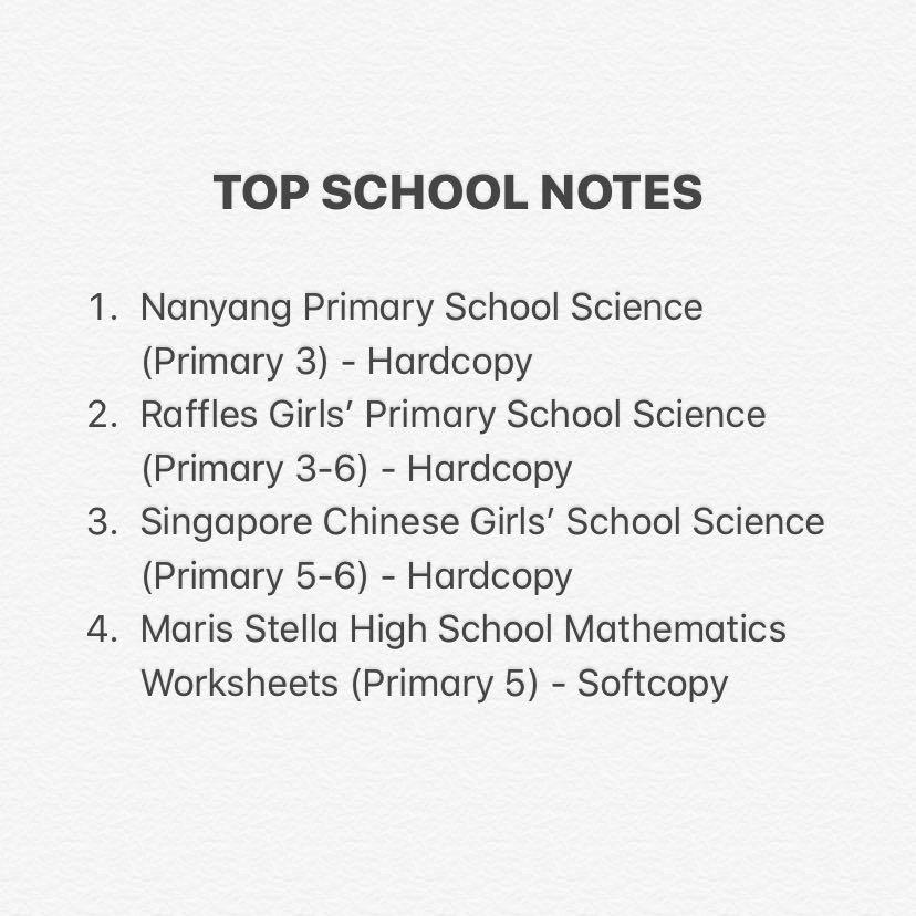 Top School Notes* Raffles Girls' School Nanyang Primary ...