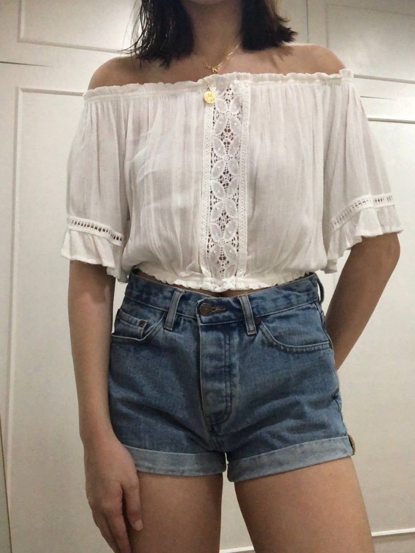 white sheer off the shoulder top