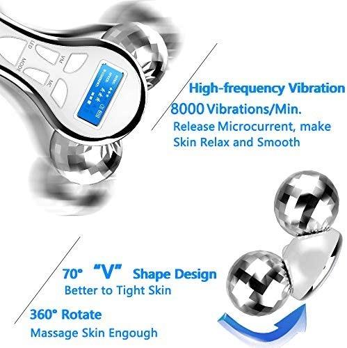 Yeamon 4D Microcurrent Facial Massager Roller Electric Face Lift Beauty Roller Body Massage for Anti Aging Wrinkles improve Facial Contour white