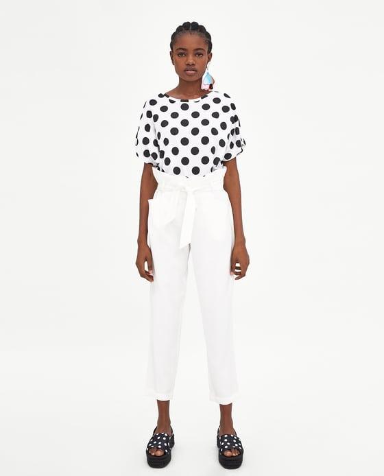 zara white top with polka dot sleeves