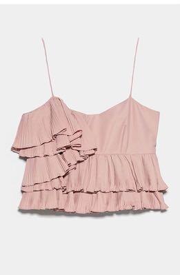 Zara Pleated Crop Top, Women's Fashion, Tops, Sleeveless on Carousell