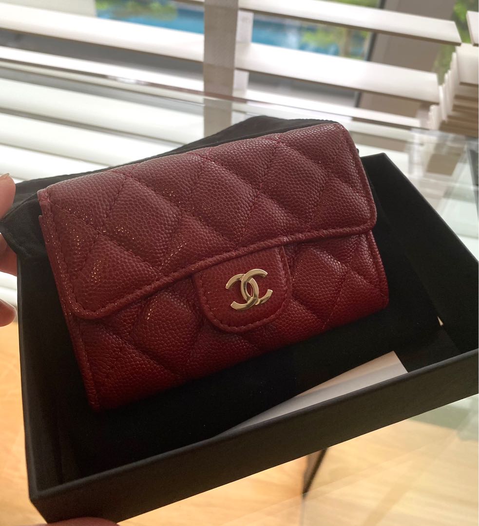CHANEL Caviar Quilted Card Holder Burgundy 1132521  FASHIONPHILE