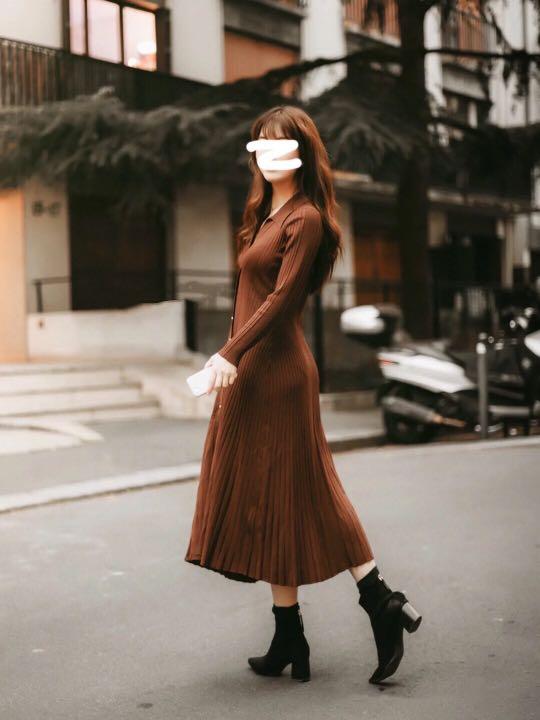 sandro brown dress Sandro Ferrone tie-cuff Belted Midi Dress | Brown