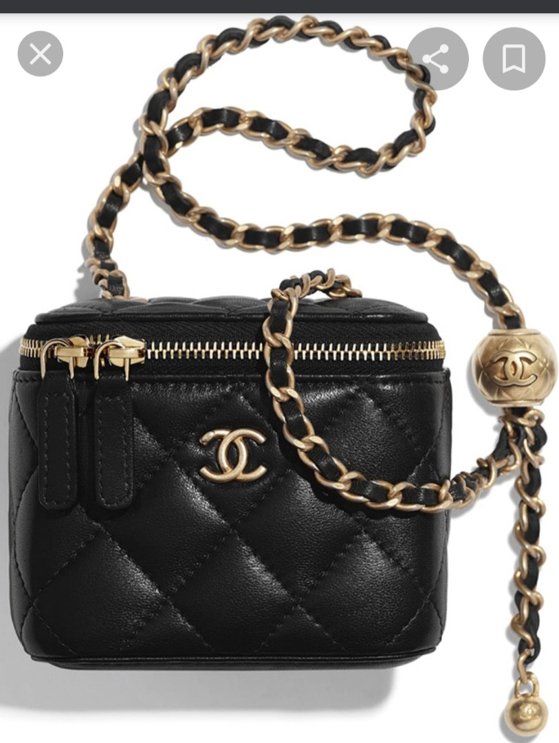 Chanel Bright Blue Mini Square Vanity Bag with Leather Chain Pearl Cru –  Votre Luxe