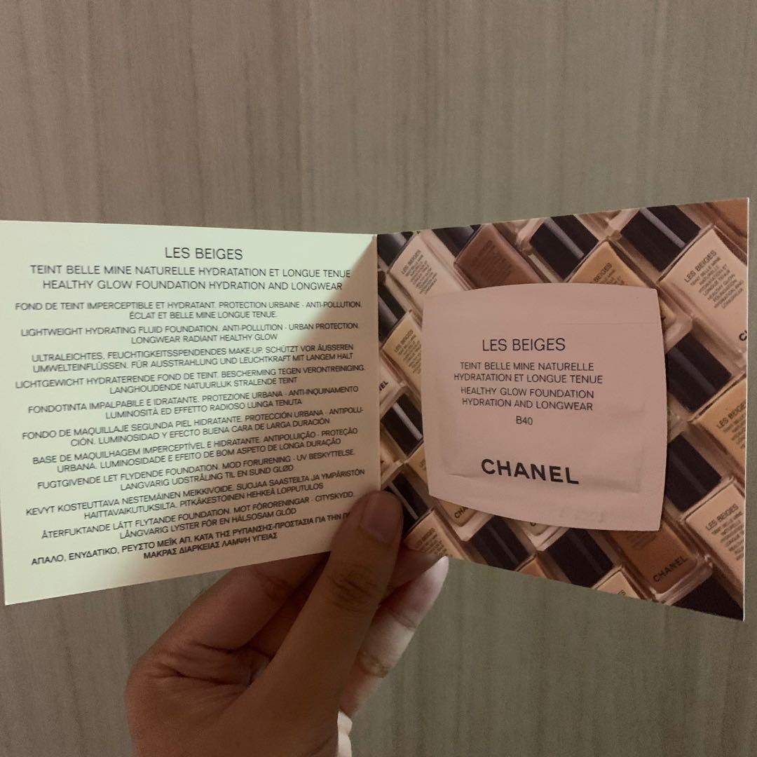 Chanel Les Beiges Healthy Glow Foundation B40 Sachets Sample Card 0.9ml each,  Beauty & Personal Care, Face, Makeup on Carousell