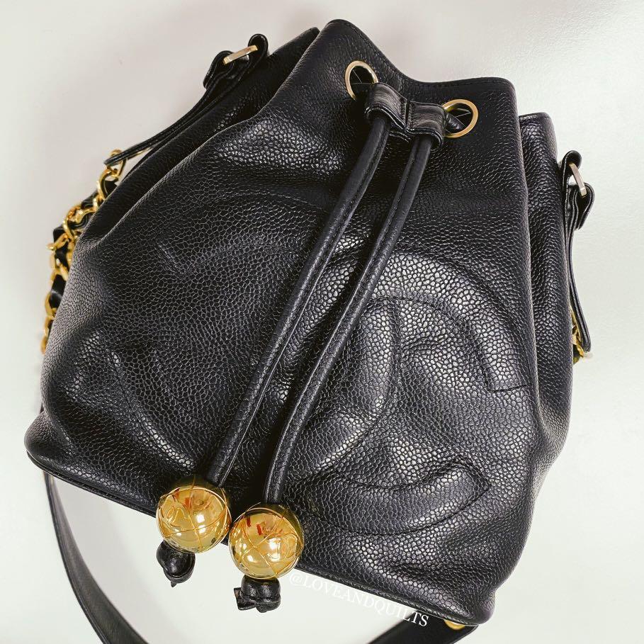 Chanel 1992 Vintage Medium Drawstring Bucket Bag Black Lambskin