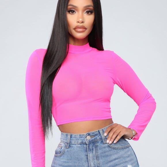 pink mock neck top