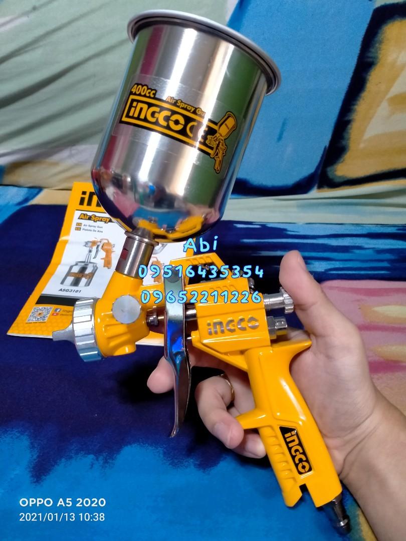 INGCO Air Spray Gun (ASG4041) (Category: Construction Tools & Equipment) located in Caloocan City. Submitted by abieghail (Listing ID 1063917370, Image 2). Description: INGCO Air Spray Gun - ASG4041 Standard nozzle:1.5mm Pattern width:180-250mm Paint capacity:400cc Suitable for base coat Optional nozzle:1.2-1.8mm Operating pressure:3-4bar Air cons:4.2-7.1cfm(119-200l/min) GOD BLESS!.