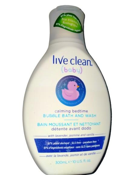 Live clean baby calming bedtime bubble bath & wash (Category: Baby Toiletries & Grooming) located in Valenzuela. Submitted by prettyjhoza_23 (Listing ID 1063968957, Image 1). Description: Live Clean Calming Bedtime Bath and Wash is a rich lathering cleanser and bubble bath infused with Lavender, Jasmine, Vanilla and Chamomile extracts & Coconut and Safflower Oils known for their calming and relaxing properties while keeping baby’s delicate skin s
