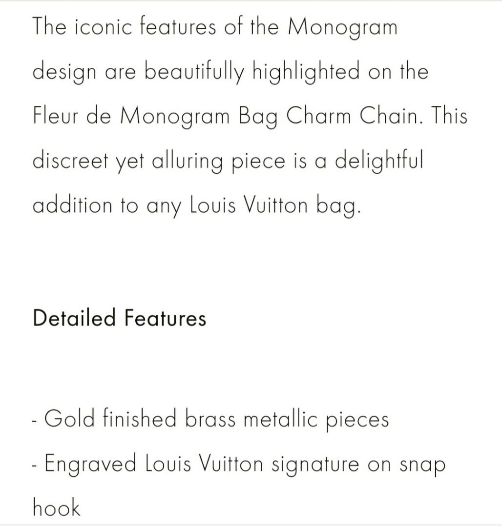 LOUIS VUITTON M65111 FLEUR DE MONOGRAM BAG CHARM CHAIN 237011374 :, Luxury,  Accessories on Carousell