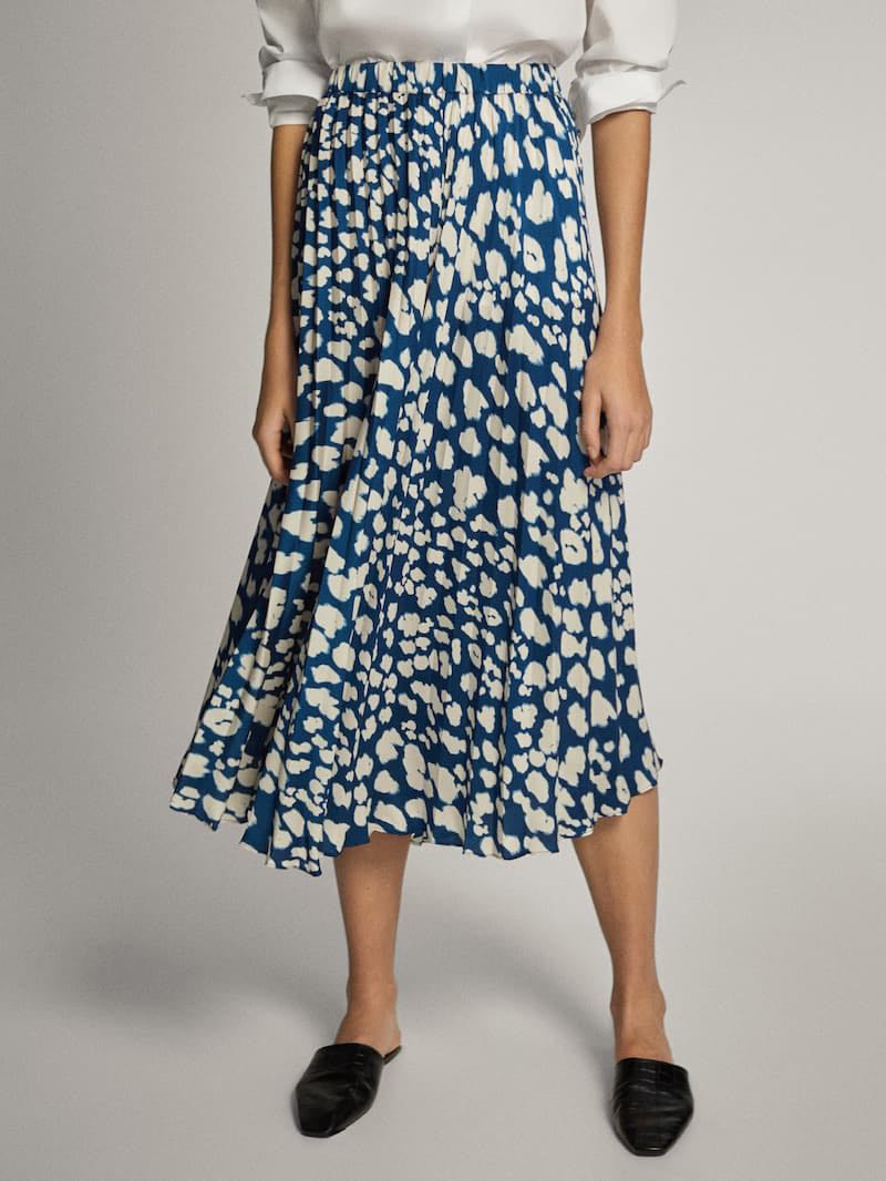 Massimo Dutti Navy Animal Print Skirt 