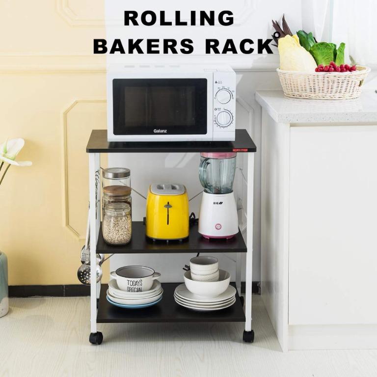 Microwave Cart 3-Tier Kitchen Utility Cart Vintage Rolling Bakers Rack For Living  Room Decoration, Furniture & Home Living, Bathroom & Kitchen Fixtures On  Carousell