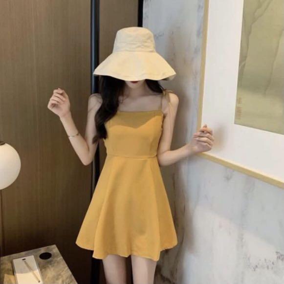 Mustard Yellow A Line Short Dress Women s Fashion Tops Sleeveless on Carousell