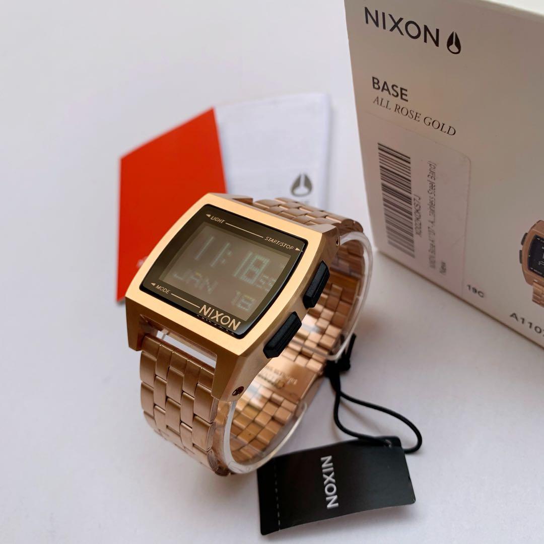 New Authentic Nixon Base Digital Watch - Rose Gold (Category: Men's Watches) located in Muntinlupa City. Submitted by _t.wave (Listing ID 1063857196, Image 3). Description: For sale: Nixon Base Watch 100% authentic or your money back!! Brand new in box with tag, manual and warranty Color: Rose gold All digital calendar, countdown timer, chronograph and light on a negative display LCD Band: Stainless steel Water resistance: 100 meters Size: 38mm W