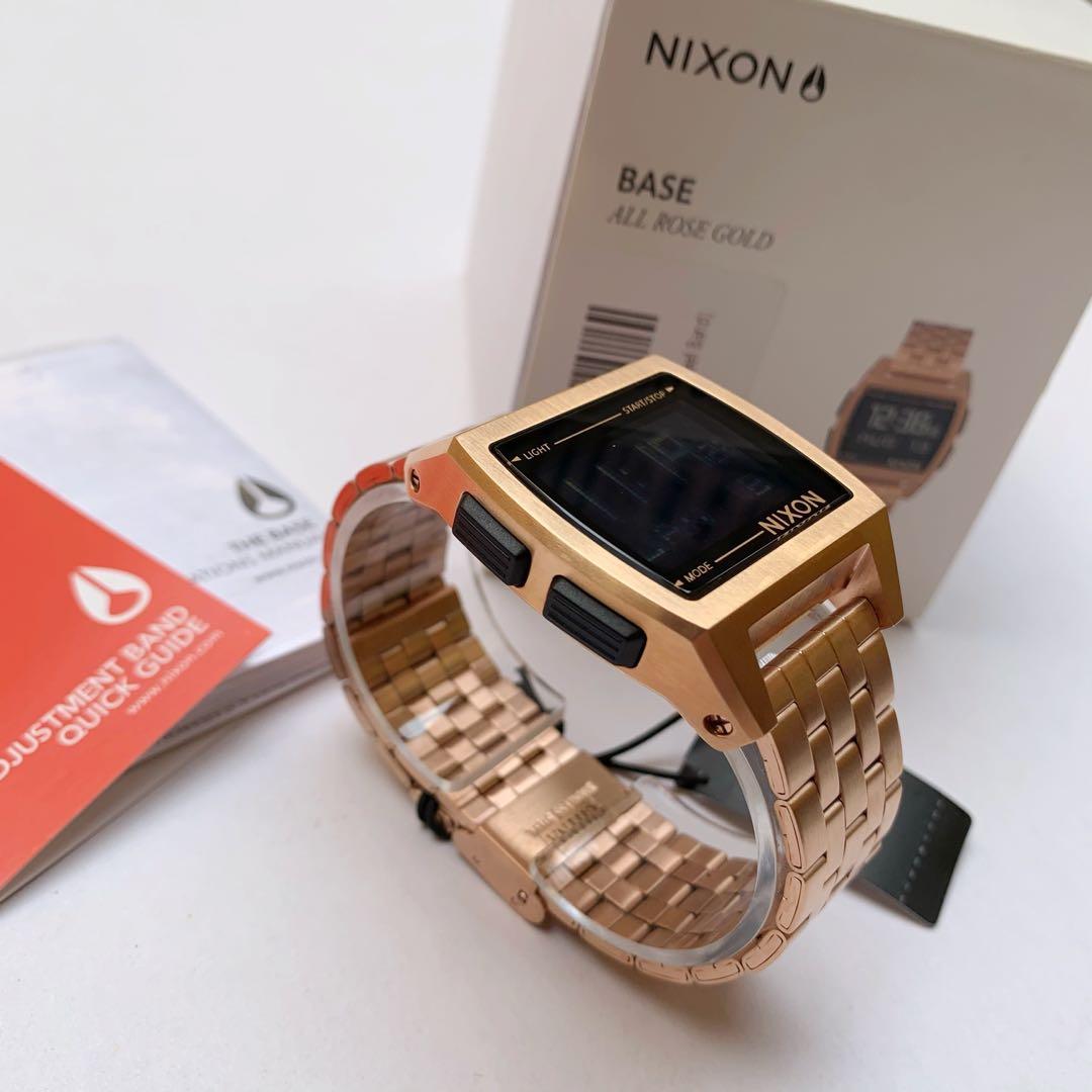 New Authentic Nixon Base Digital Watch - Rose Gold (Category: Men's Watches) located in Muntinlupa City. Submitted by _t.wave (Listing ID 1063857196, Image 2). Description: For sale: Nixon Base Watch 100% authentic or your money back!! Brand new in box with tag, manual and warranty Color: Rose gold All digital calendar, countdown timer, chronograph and light on a negative display LCD Band: Stainless steel Water resistance: 100 meters Size: 38mm W