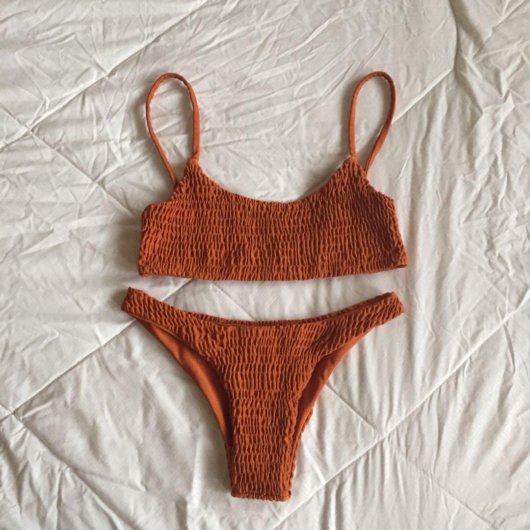 Smocked Rust Orange bikini set Women s Fashion Tops