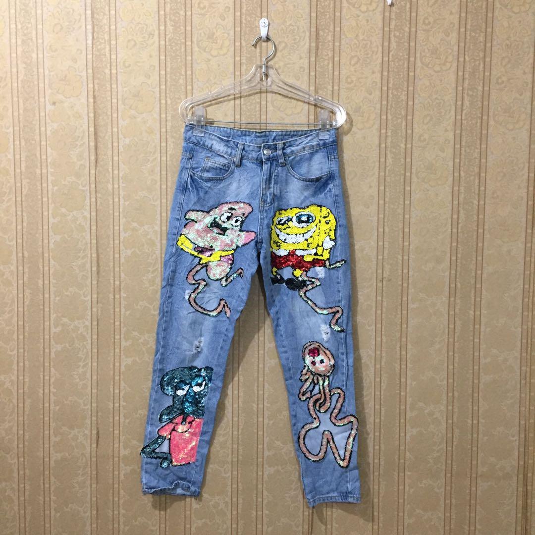 SpongeBob Jeans, Women's Fashion, Bottoms, Jeans on Carousell