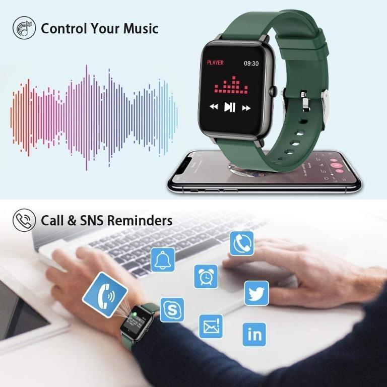 T1131 NEW Popglory Smart Watch Fitness Tracker with Blood Oxygen Blood Pressure Heart Rate Monitor IP67 waterproof Smartwatch Fitness Watch Smart Watch for Men Women for Android iOS Mobile Phones Gadg...