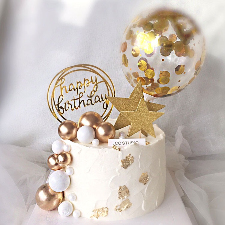 Gold Confetti Balloon | Gold Acrylic Birthday Cake Topper Set ...