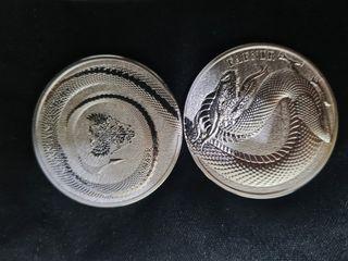2 X 1'Oz Germania Beasts Fafnir. 999 Silver Dragon coin