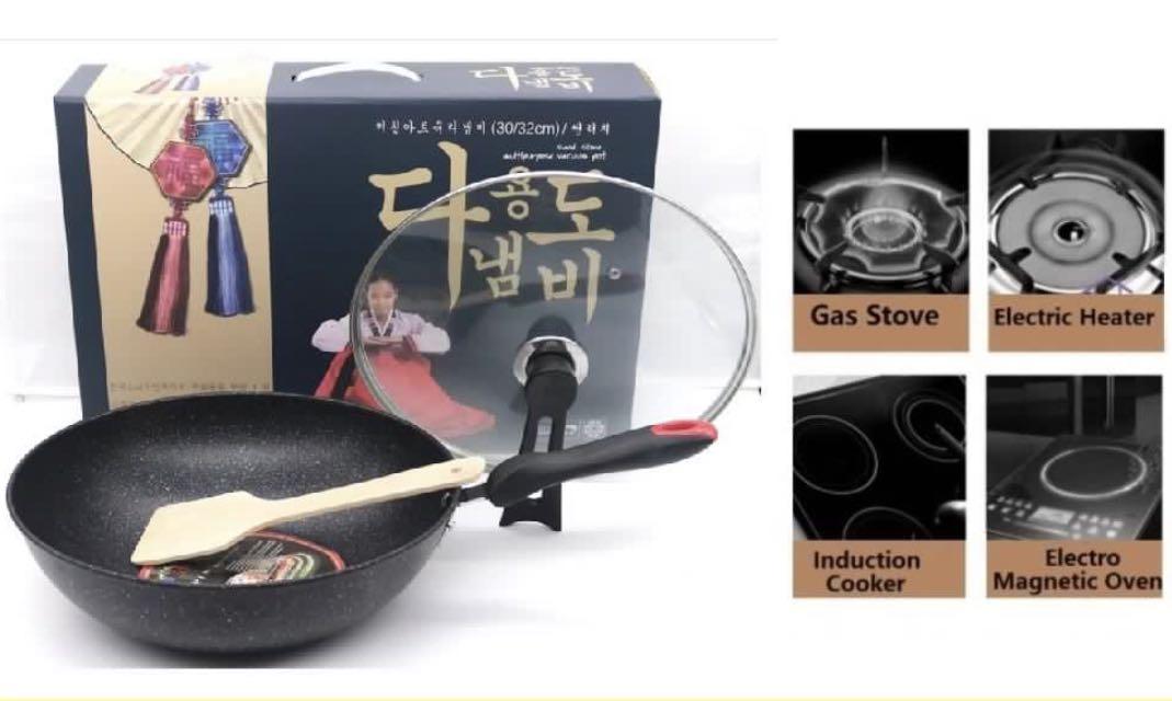 33cm Large Induction Korean Stone Nonstick Wok/ Frying Pan / Pot with