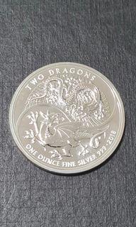 3 X 1'Oz Double Dragon UK .999 Fine silver coins 2018