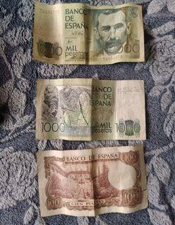 Banco de España 1000 Mil  Pesetas and Cien Pesetas