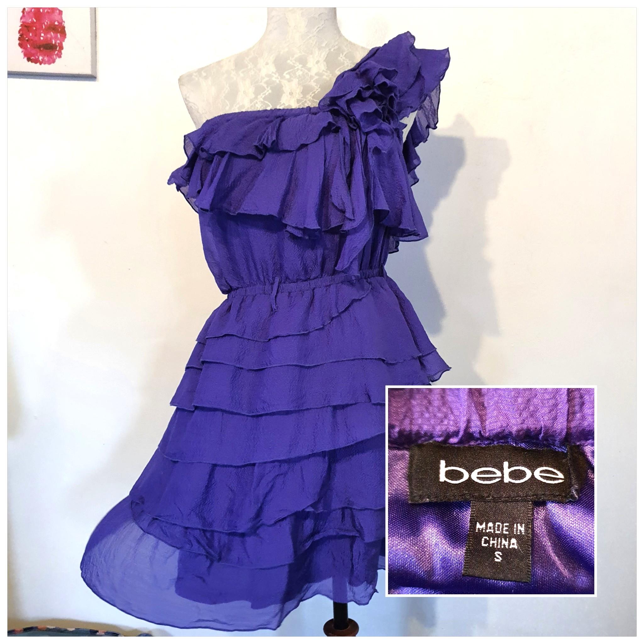Bebe Silk One Side Shoulder Purple Dress Women S Fashion Dresses Sets Dresses On Carousell