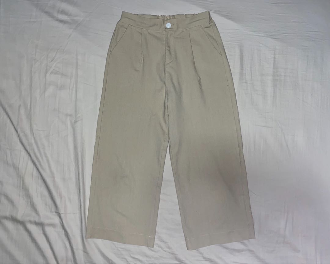 beige 3 quarter wide-legged pants, Women's Fashion, Bottoms, Other ...