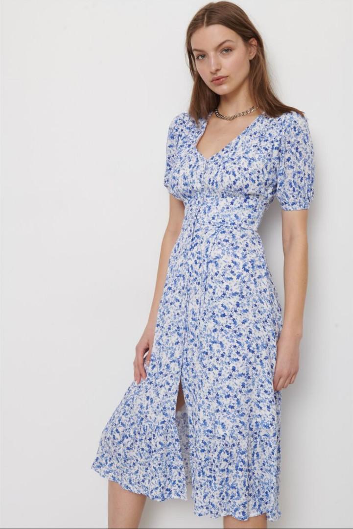 Blue floral button down rayon midi 
