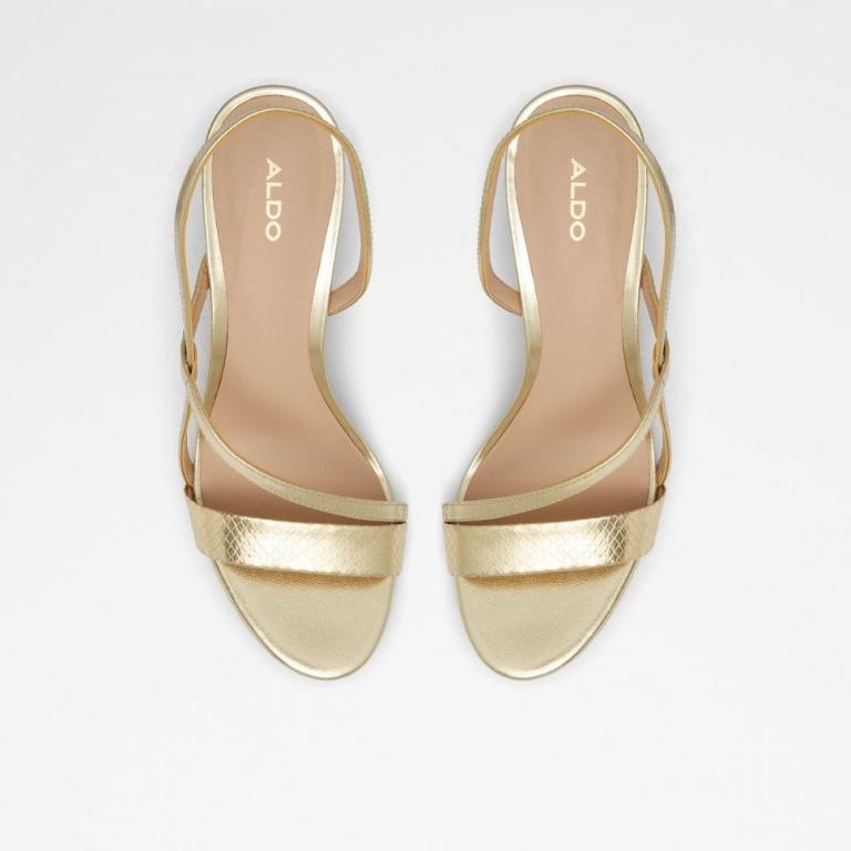 BNIB ALDO BONNARDEL Gold Sandals Heels Size UK 7 or US 9, Women's Fashion, Footwear, Sandals Carousell