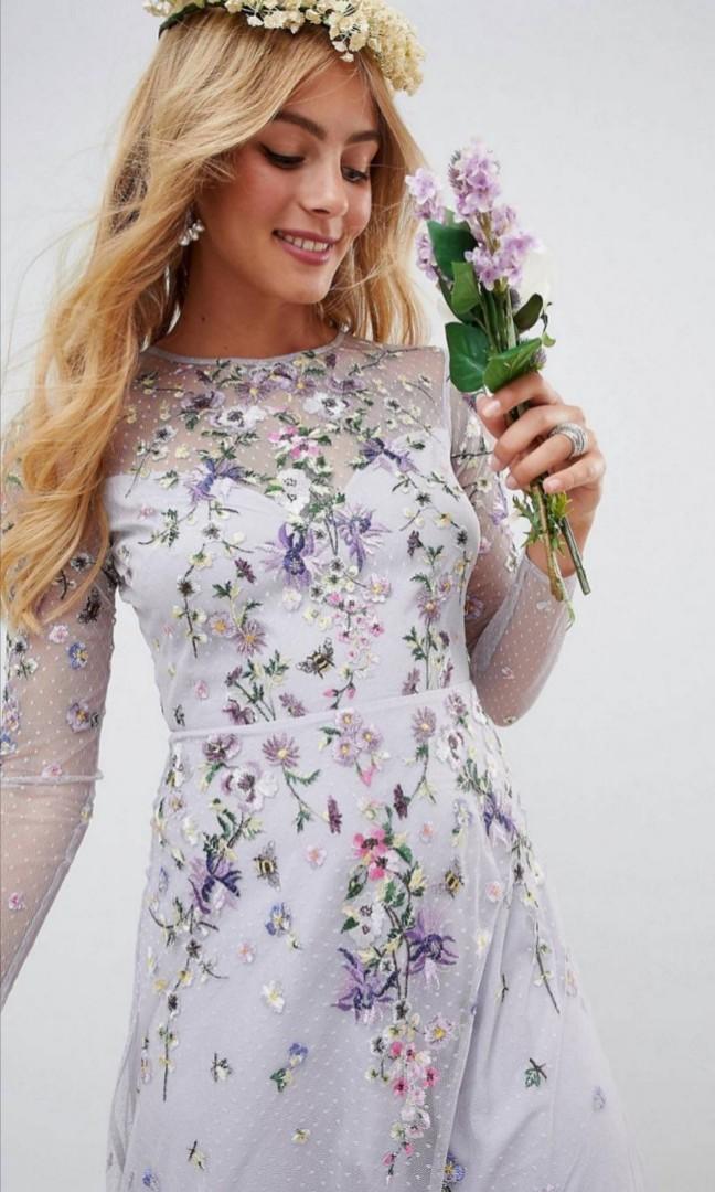 Asos design long sleeve pretty embroidered maxi dress online