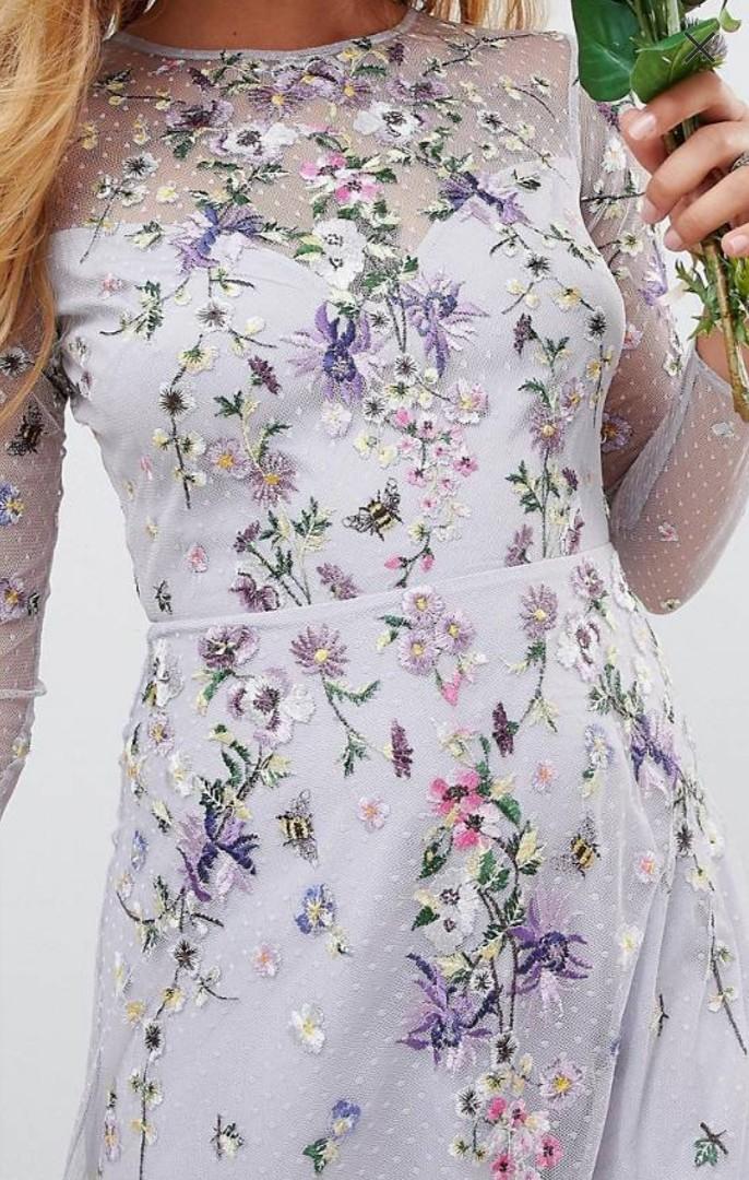 Asos design long sleeve pretty outlet embroidered maxi dress