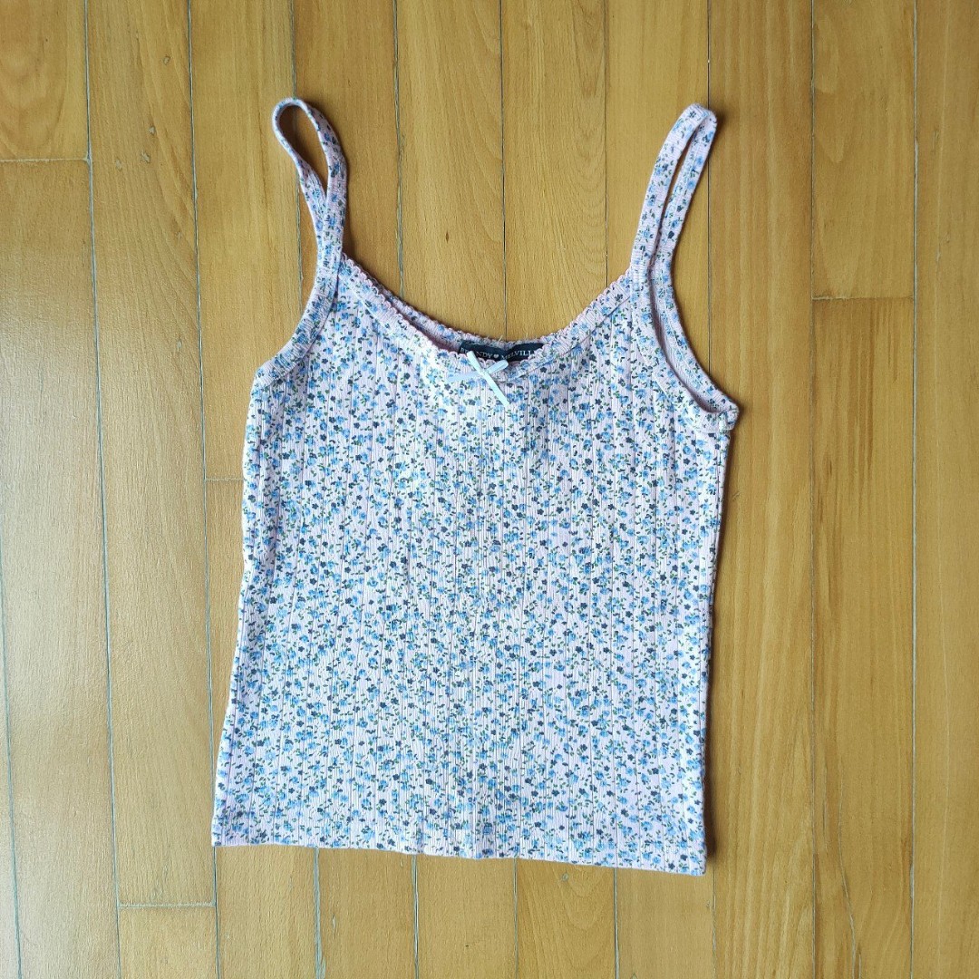 Brandy Melville green/blue floral Skylar bow tank